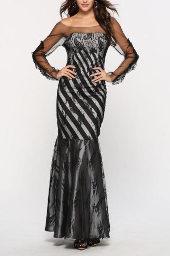 elegant plus size slight stretch lace mesh zip-up maxi mermaid evening dress