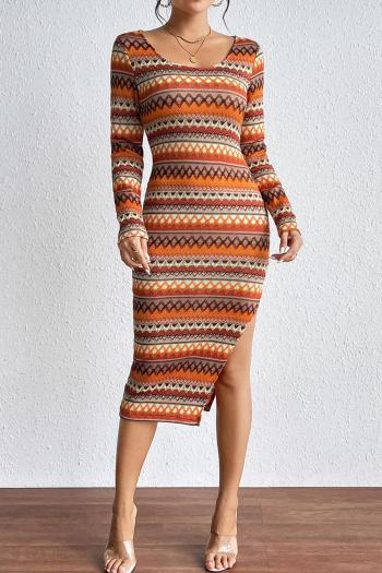 sexy slight stretch striped printing slim slit midi dress