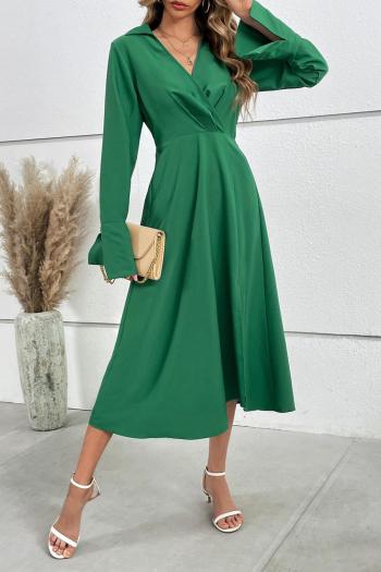 casual non-stretch simple solid color v-neck slit midi dress