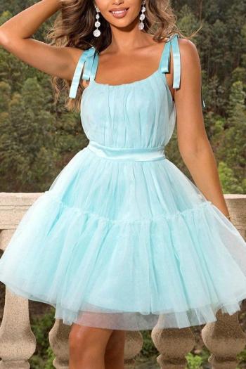 elegant non-stretch solid color sling mesh mini dress