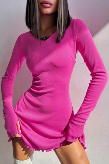 stylish slight stretch 4 colors long sleeve tied mini dress