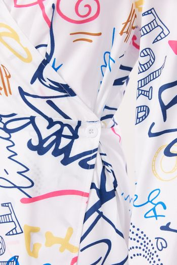 Sexy plus size slight stretch letter batch printing graffiti v-neck mini dress