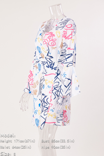 Sexy plus size slight stretch letter batch printing graffiti v-neck mini dress