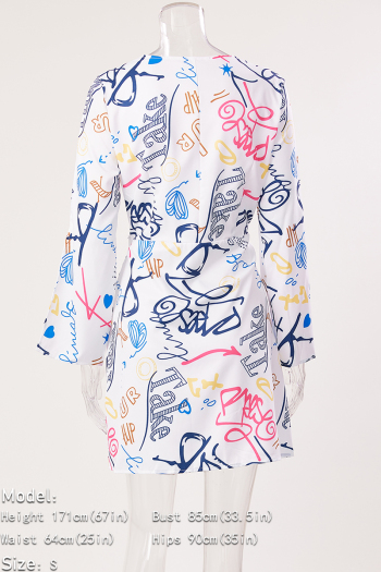 Sexy plus size slight stretch letter batch printing graffiti v-neck mini dress