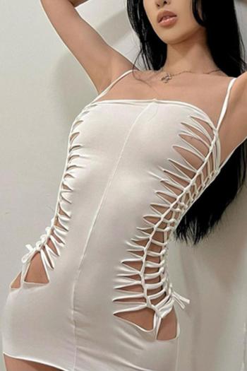 sexy slight stretch solid color sling hollow slim mini dress