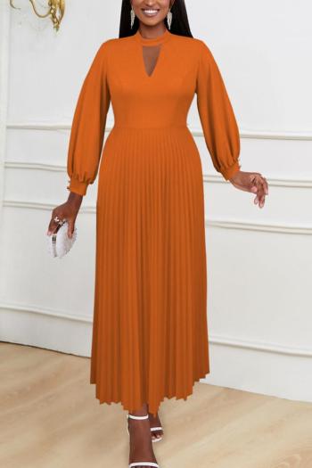 casual plus size slight stretch solid color crew neck cutout pleated maxi dress