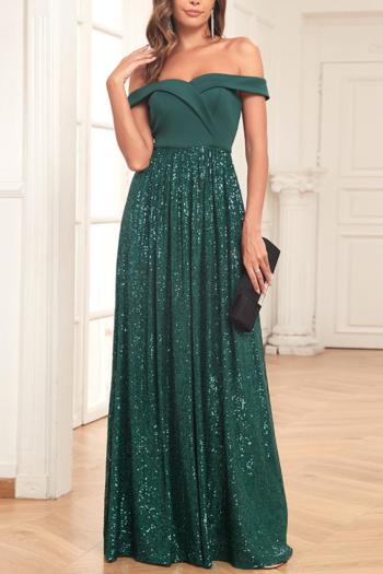 elegant non-stretch off-shoulder sequins lined maxi evening dress