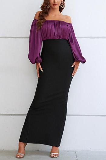 elegant slight stretch contrast color off shoulder slit maxi dress