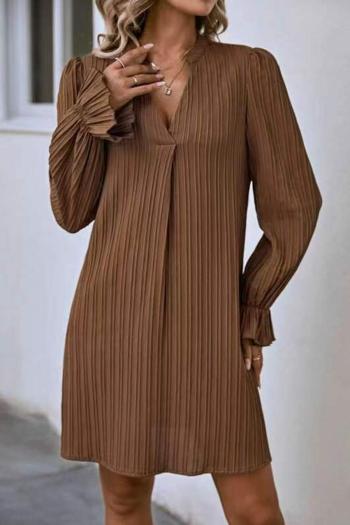 casual plus size slight stretch solid color v-neck long sleeve mini dress