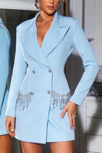elegant non-stretch pure color rhinestone tassel decor blazer mini dress