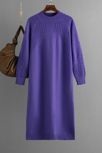 casual slight stretch solid 6 colors crew neck knitted midi dress