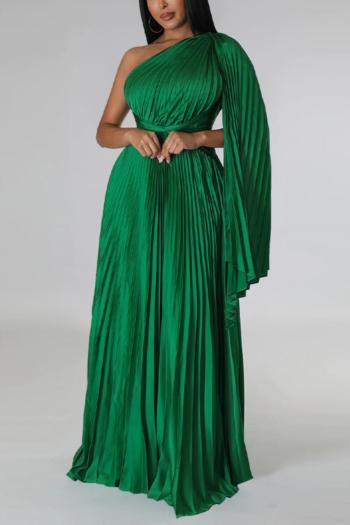 sexy plus size slight stretch 5 colors one shoulder pleated maxi dress