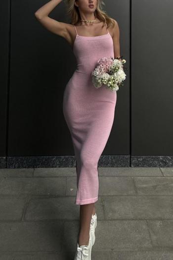 sexy slight stretch 5 colors solid color backless lace-up slit midi dress