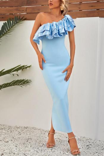 Pure color elegant slight stretch high quality zip-up slim split midi dress