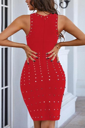 Elegant pure color slight stretch zip-up beading high quality mini dress