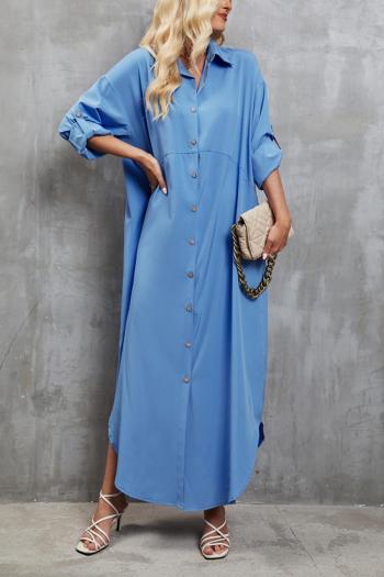 Casual non-stretch button solid pockets loose maxi dress