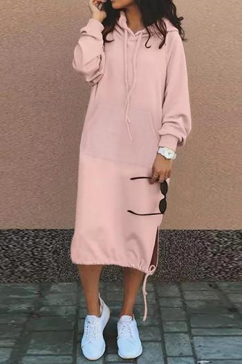 plus size hooded pocket slight stretch solid color casual loose midi dress