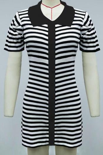 Sexy slight stretch contrast color stripe lapel mini dress