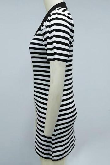 Sexy slight stretch contrast color stripe lapel mini dress