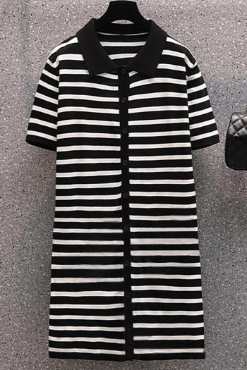 Sexy slight stretch contrast color stripe lapel mini dress