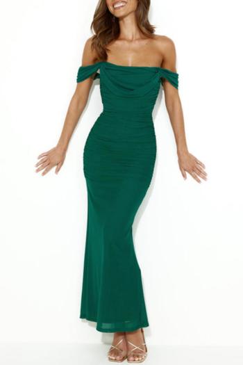 elegant slight stretch pure color off shoulder backless maxi dress(with lined)