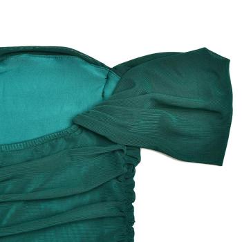 Elegant slight stretch pure color off shoulder backless maxi dress(with lined)