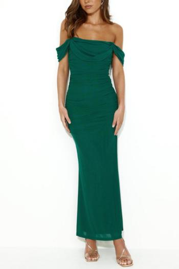 Elegant slight stretch pure color off shoulder backless maxi dress(with lined)