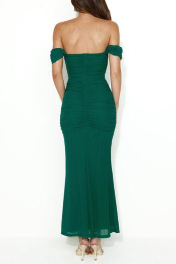 Elegant slight stretch pure color off shoulder backless maxi dress(with lined)