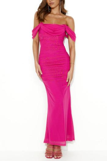Elegant slight stretch pure color off shoulder backless maxi dress(with lined)