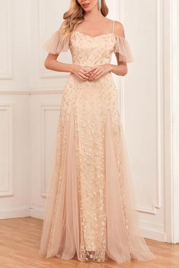 elegant non-stretch mesh embroidery maxi evening dress