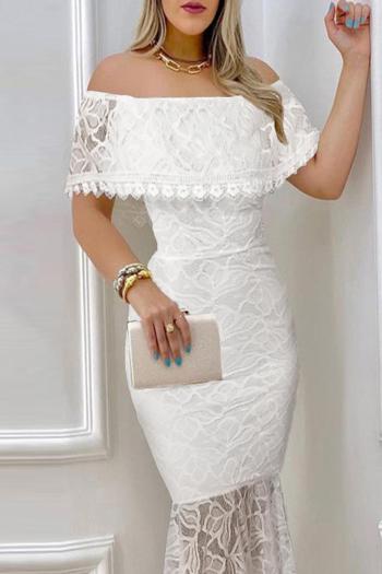 elegant slight stretch off-shoulder lace slim midi dress