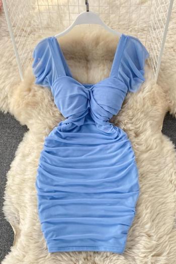 sexy non-stretch pure color mesh ruched slim bodycon mini dress
