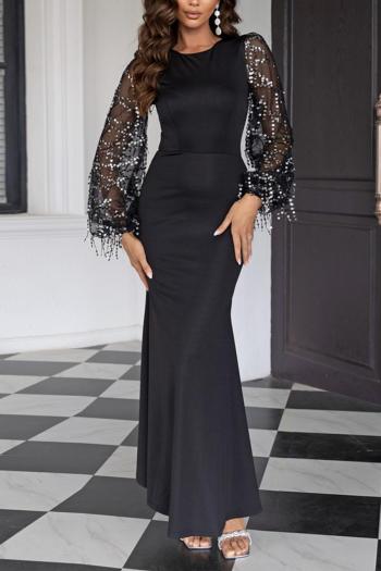 Elegant slight stretch sequins tassel zip-up mermaid hem maxi dress