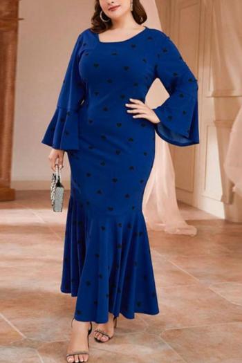 casual plus size slight stretch heart printing v-neck flared sleeves maxi dress