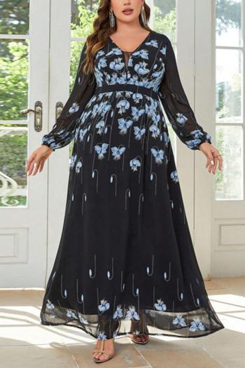 casual plus size non-stretch floral printing chiffon maxi dress
