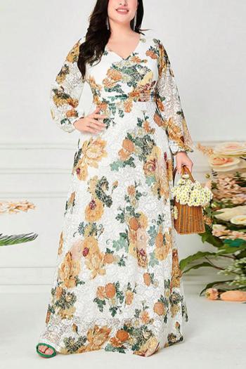 casual plus size non-stretch lace floral printing maxi dress
