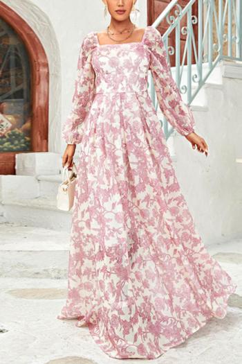 casual slight stretch floral printing square neck with lined maxi dress