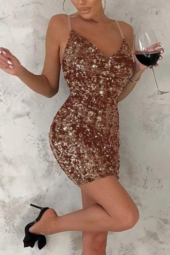 zip-up sexy sequin non-stretch backless crossed straps mini dress size run small