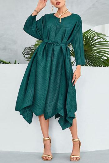 casual slight stretch loose pure color with belt midi dress
