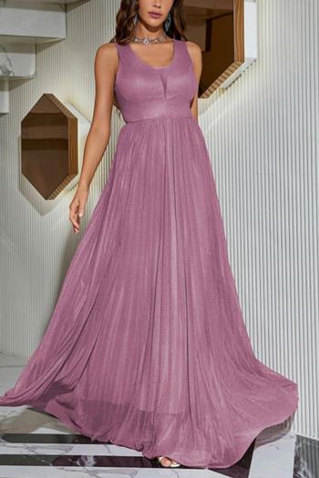 elegant slight stretch v-neck solid color mesh maxi dress