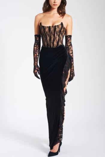 sexy slight stretch lace velvet with boned slit maxi dress(without gloves)