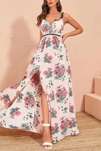 casual slight stretch flower printing lace-up sling slit maxi dress