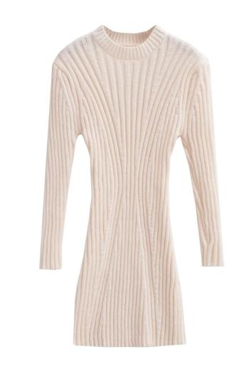 pure color stretch new stylish crew neck knitted midi dress size run small