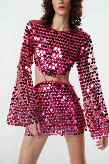 sexy slight stretch sequins mesh metal ring decor hollow mini dress