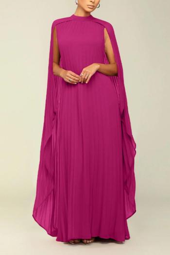 casual plus size chiffon non-stretch solid color pleated maxi dress