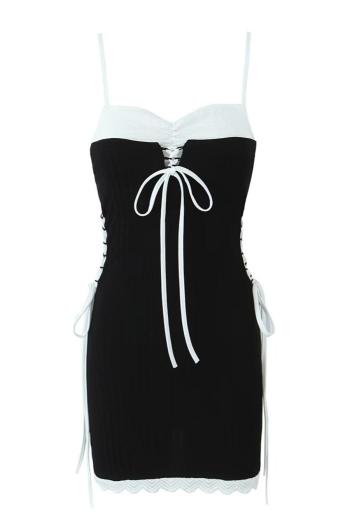 sexy slight stretch sling patchwork lace-up zip-up slim mini dress