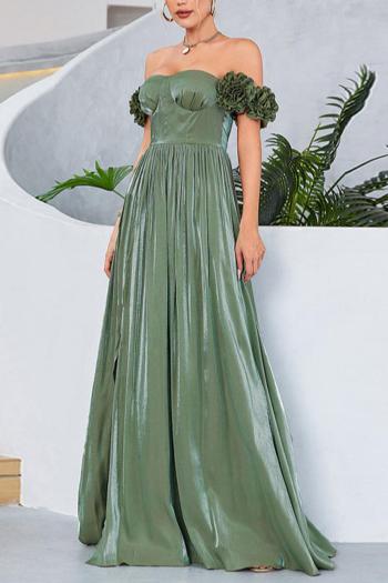 elegant non-stretch solid color slit one shoulder zip-up maxi dress