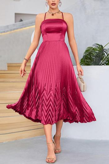 sexy non-stretch solid color sling backless satin midi dress
