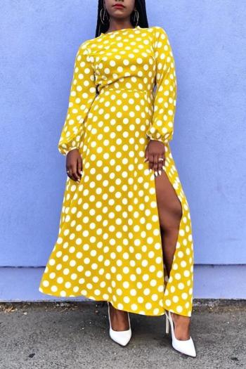 casual non-stretch polka dot batch printing slit maxi dress