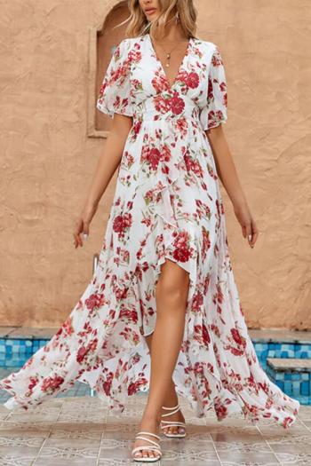 casual non-stretch chiffon flower batch printing irregular maxi dress